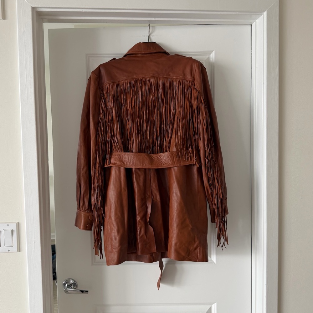Farm Rio Brown Fringes Leather Coat - Picture 9 of 10